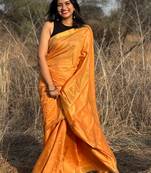 Orange kota silk blend saree with unstitched blouse piece