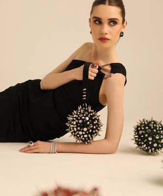 Black hand bag with semi suede velvet base 1