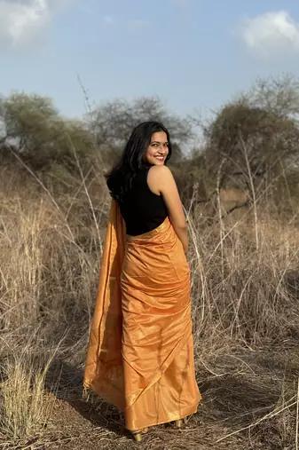 Orange kota silk blend saree with unstitched blouse piece