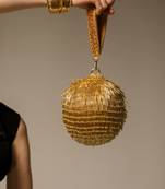 Gold handcrafted semi suede handbag