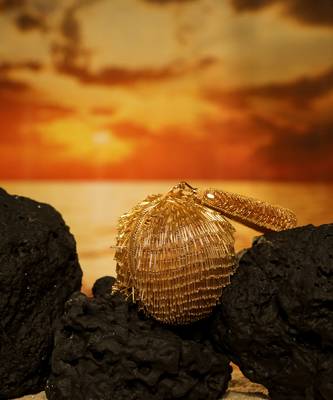 Gold handcrafted semi suede handbag 2