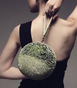 Green semi suede hand bag with pipework detailing