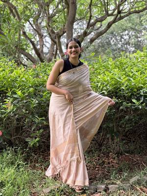 Ivory kota silk blend saree with unstitched blouse piece 1