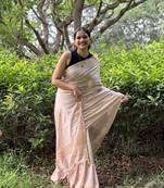 Ivory kota silk blend saree with unstitched blouse piece