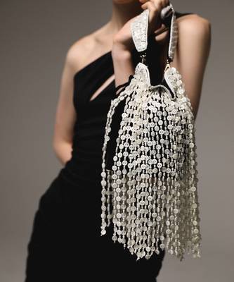 Black semi suede handbag with button latkan detailing 1