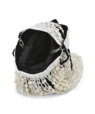 Black semi suede handbag with button latkan detailing 3
