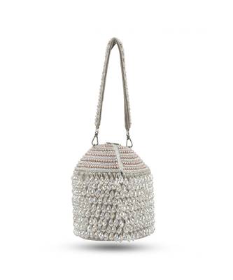 Silver semi suede potli-bag with crystal beeds work 1