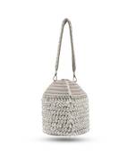 Silver semi suede potli-bag with crystal beeds work