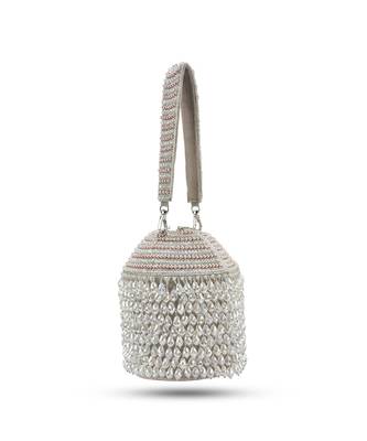 Silver semi suede potli-bag with crystal beeds work 2