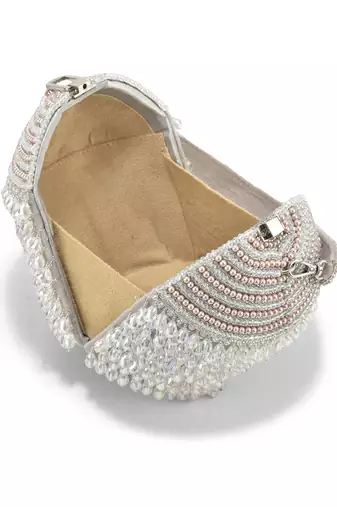 Silver semi suede potli-bag with crystal beeds work