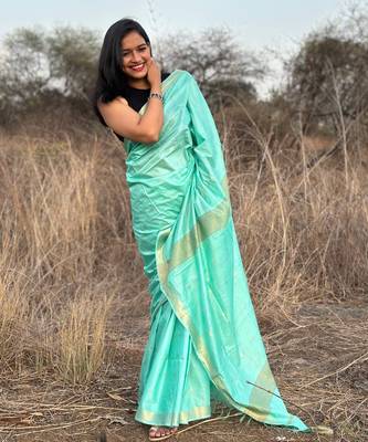 Blue kota silk blend saree with unstitched blouse piece 1