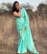 Blue kota silk blend saree with unstitched blouse piece