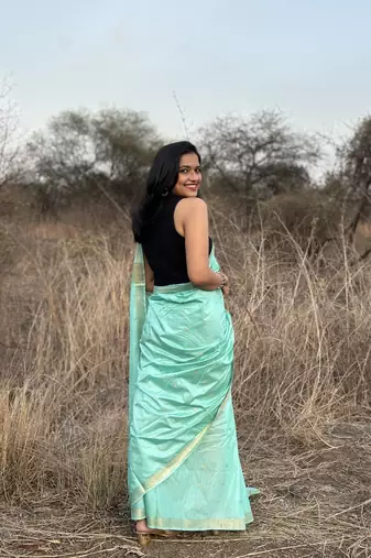 Blue kota silk blend saree with unstitched blouse piece