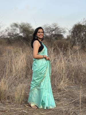 Blue kota silk blend saree with unstitched blouse piece 4