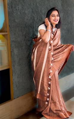 Brown kota viscose saree with unstitched blouse piece 1