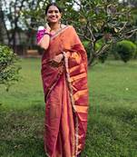 Wine mul tissue saree with unstitched blouse piece with unstitched blouse piece
