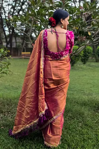 Wine mul tissue saree with unstitched blouse piece with unstitched blouse piece