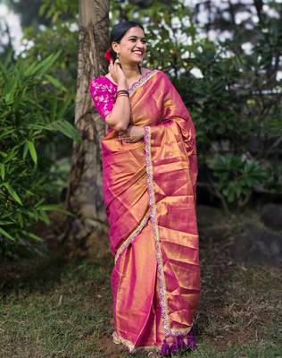 Wine mul tissue saree with unstitched blouse piece with unstitched blouse piece 3