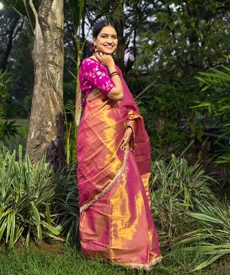 Wine mul tissue saree with unstitched blouse piece with unstitched blouse piece 4