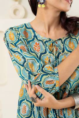 Mint floral grid printed pure cotton top 3