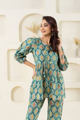 Mint floral grid printed pure cotton top 4