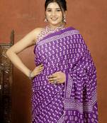  purple handblock bagru print cotton saree with blouse piece
