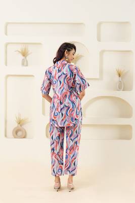 Abstract wave printed pure cotton off white (shirt) 4