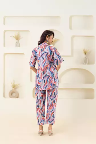 Abstract wave printed pure cotton off white (shirt)