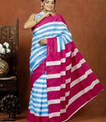   blue handblock bagru print cotton saree with blouse piece