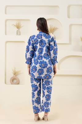 White floral printed pure cotton stand collar (shirt) 4