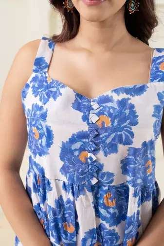 White floral printed pure cotton sleevelss top