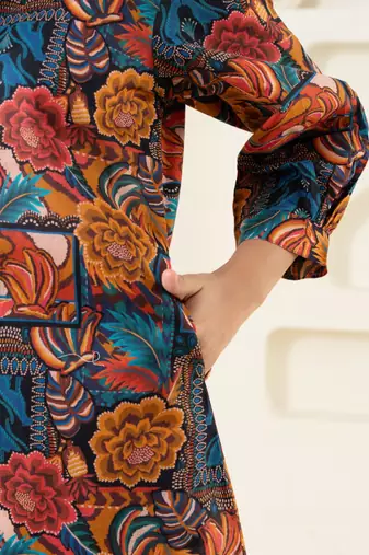 Abstract printed pure cotton shirt with puffed sleeves (shirt)