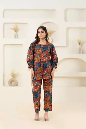 Abstract printed pure cotton shirt with puffed sleeves (shirt)