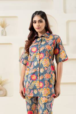 Grey multi color floral pure cotton printed (shirt) 3
