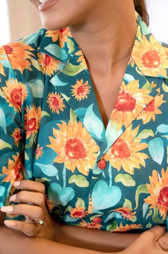 Sunflower printed buttoned down cotton top