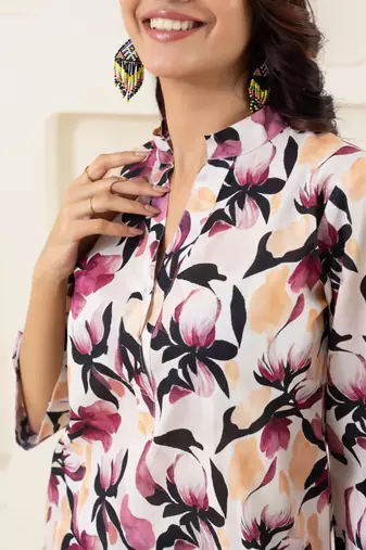 Off white printed pure cotton top