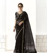 Black glass tissue saree with sequin zari weaving blouse