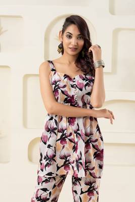 Off white floral printed pure cotton sleevelss top 2
