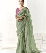 Pista glass tissue saree with sequin zari weaving blouse
