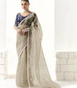 Gray glass tissue saree with sequin zari weaving blouse