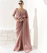 Peach glass tissue saree with sequin zari weaving blouse