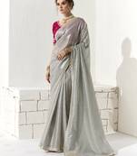 Gray glass tissue saree with sequin zari weaving blouse