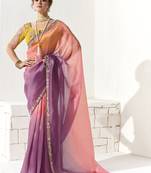 Shaded peach & mouve glass tissue saree with sequin zari weaving blouse