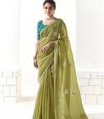 Light olive glass tissue saree with sequin zari weaving blouse