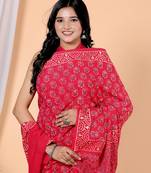   red handblock bagru print cotton saree with blouse piece