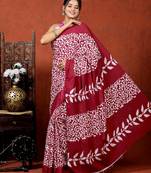   maroon handblock bagru print cotton saree with blouse piece