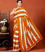   orange handblock bagru print cotton saree with blouse piece