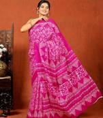   pink handblock bagru print cotton saree with blouse piece