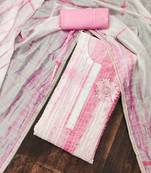 Pink Pink unstitched suit set with floral appliqu   & subtle stripes