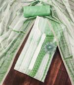 Green unstitched suit set with floral appliqu   & subtle stripes